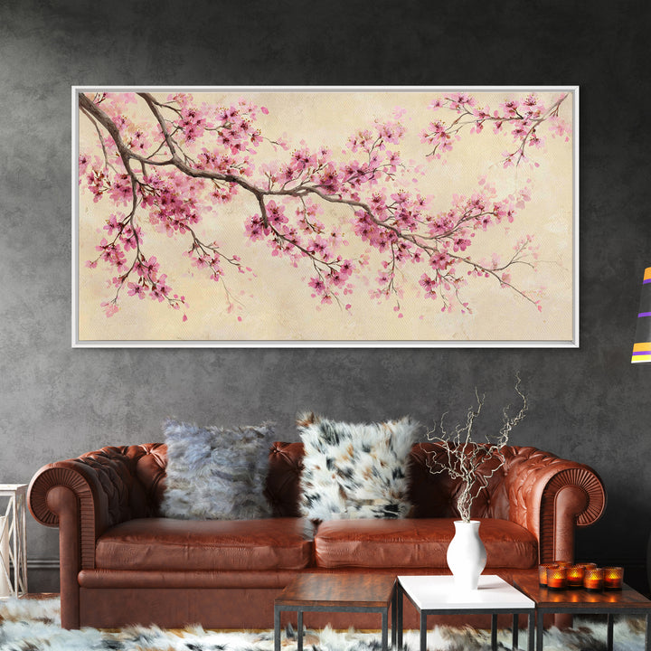 Pink Cherry Blossom Wall Art, Delicate Spring Branch Botanical Print, Japandi Bedroom Decor, Feminine Home Decor Gift For Her