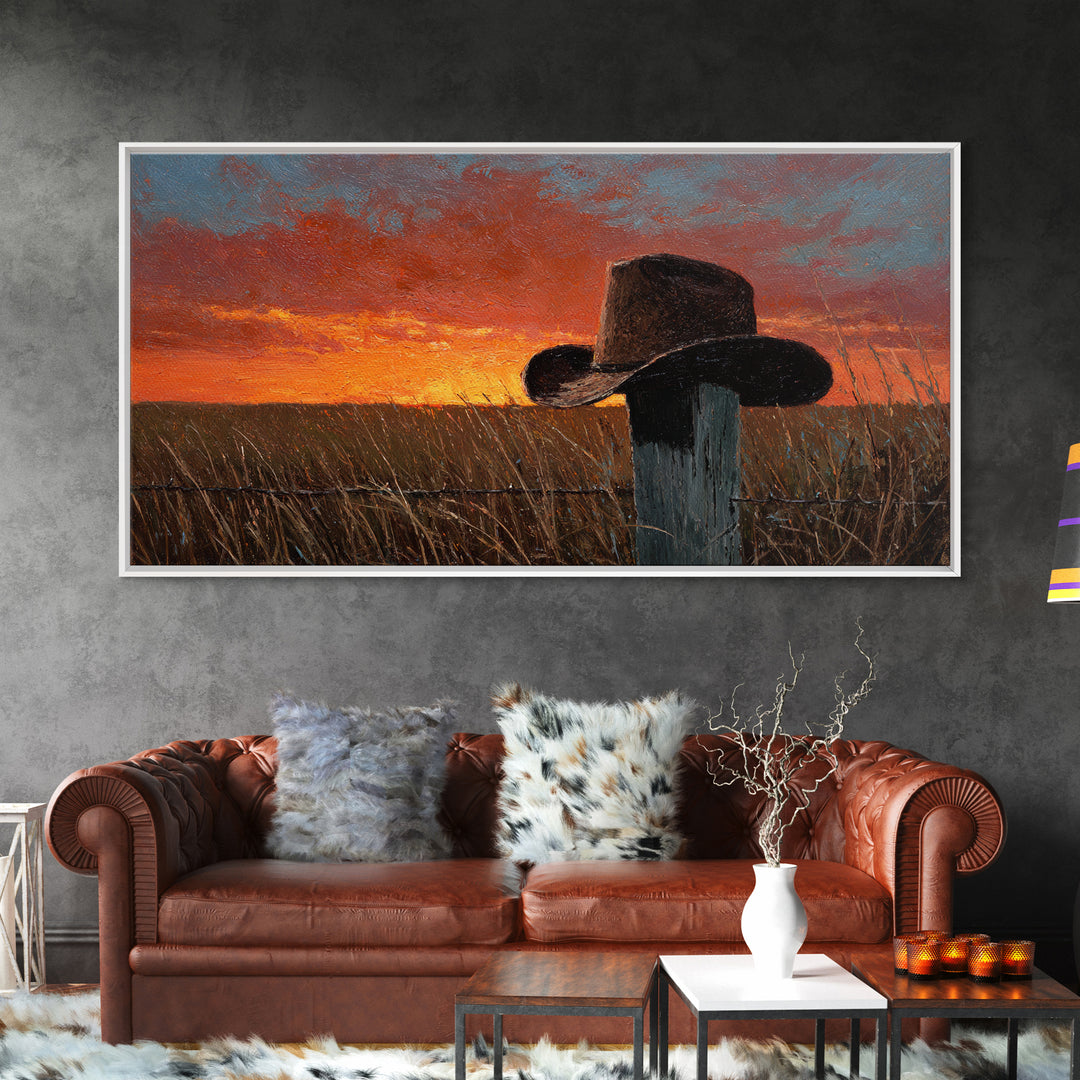 Rustic Country Sunset Landscape Painting Wall Art, Farmhouse Home Decor, Western Style Original Oil Painting On Canvas Print