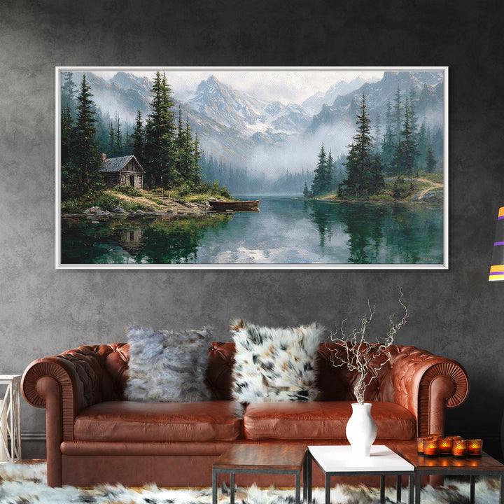 Serene Lake And Mountain Landscape Painting Canvas Print Large Wall Art Rustic Home Decor Nature Wall Art Framed Canvas Print