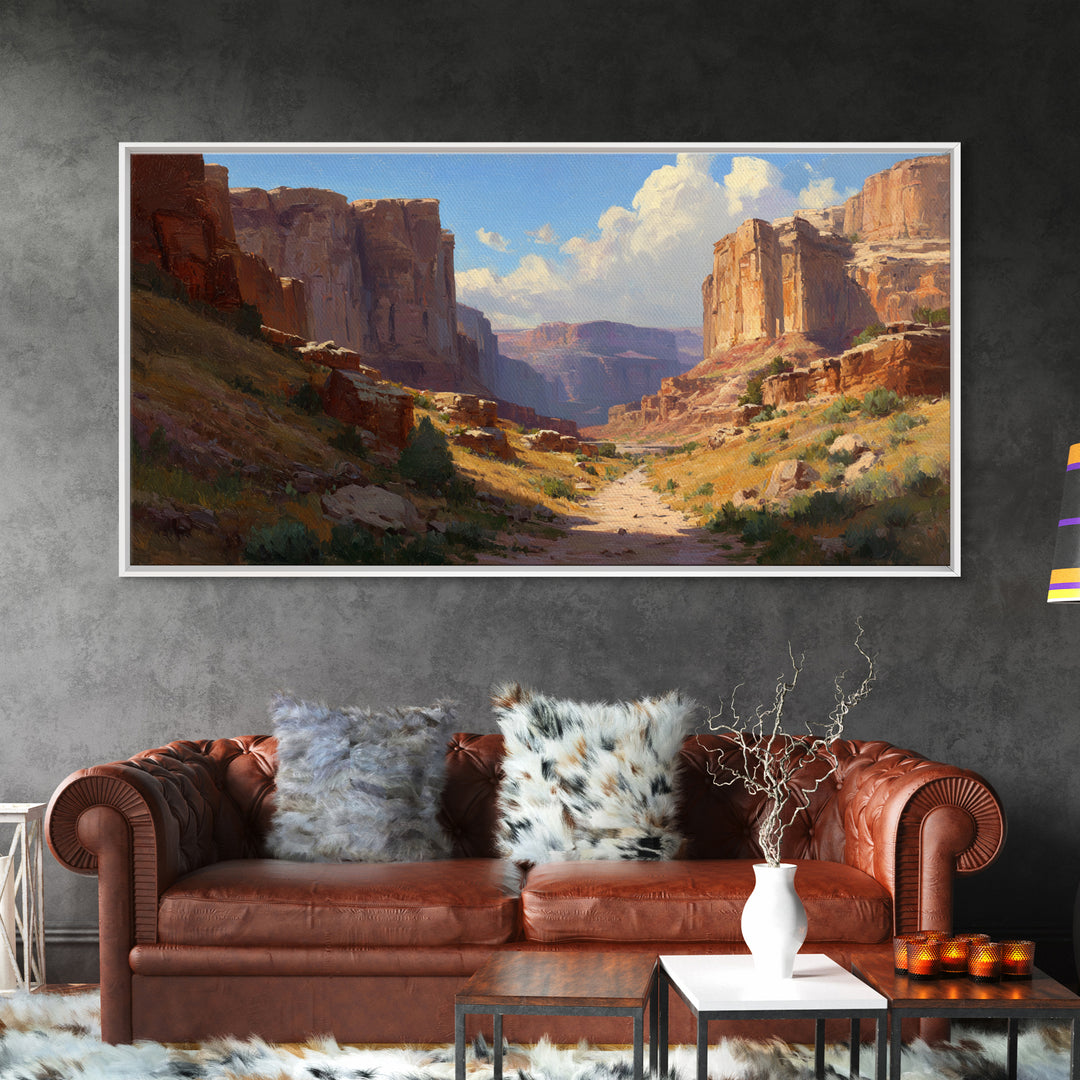 Expansive Canyon Landscape Wall Art Featuring Rocky Terrain And Vast Horizon Framed Canvas Print For Rustic Home Or Office Decor