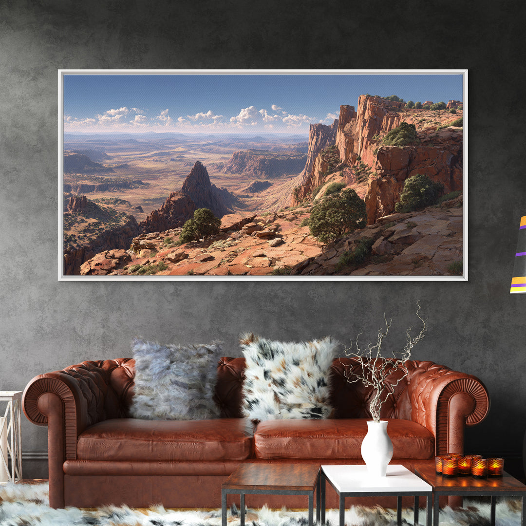 Stunning Desert Canyon Landscape Wall Art With Rocky Cliffs And Expansive View Framed Canvas Print For Home Decor