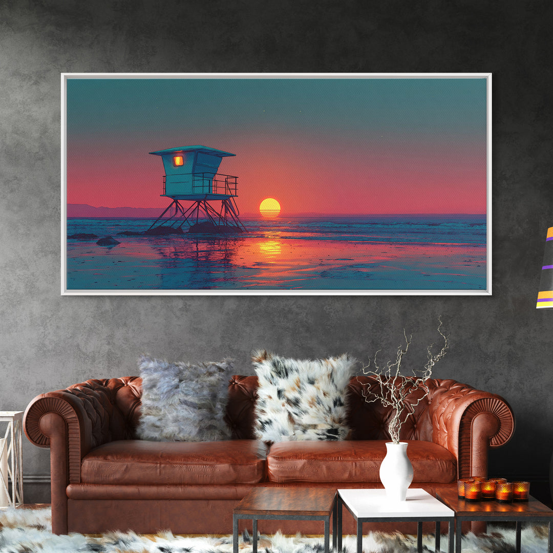 Serene Cool Blue Tropical Ocean With Calm Waters And Palm Trees Framed Canvas Print Coastal Wall Art Perfect For Living Room And Bedroom