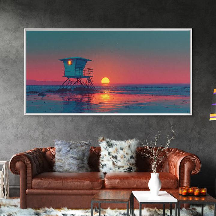 Serene Cool Blue Tropical Ocean With Calm Waters And Palm Trees Framed Canvas Print Coastal Wall Art Perfect For Living Room And Bedroom