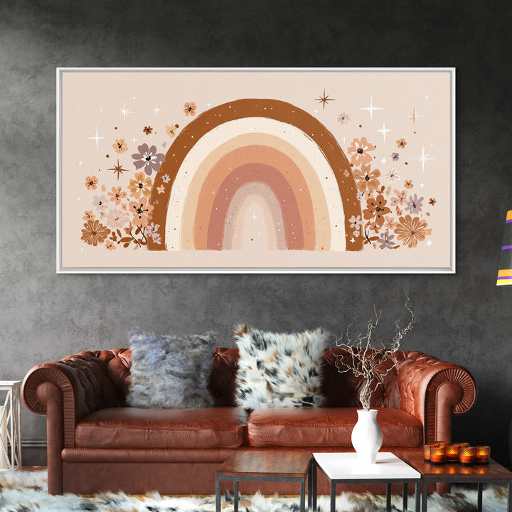 Floral Neutral Rainbow Wall Art, Boho Nursery Decor, Girls Room Decor, Whimsical Wall Art, Baby Girl Nursery, Canvas Print