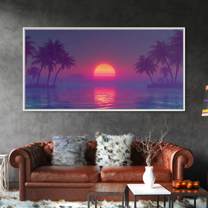 Vibrant Neon Cityscape At Night With Reflective Streets Urban Wall Art Canvas Print For Modern Living Room And Office Decor