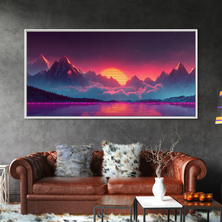 Western Wagon Train Crossing Desert Canyon Landscape Oil Painting Large Wall Art For Rustic Home Decor Framed Canvas Print