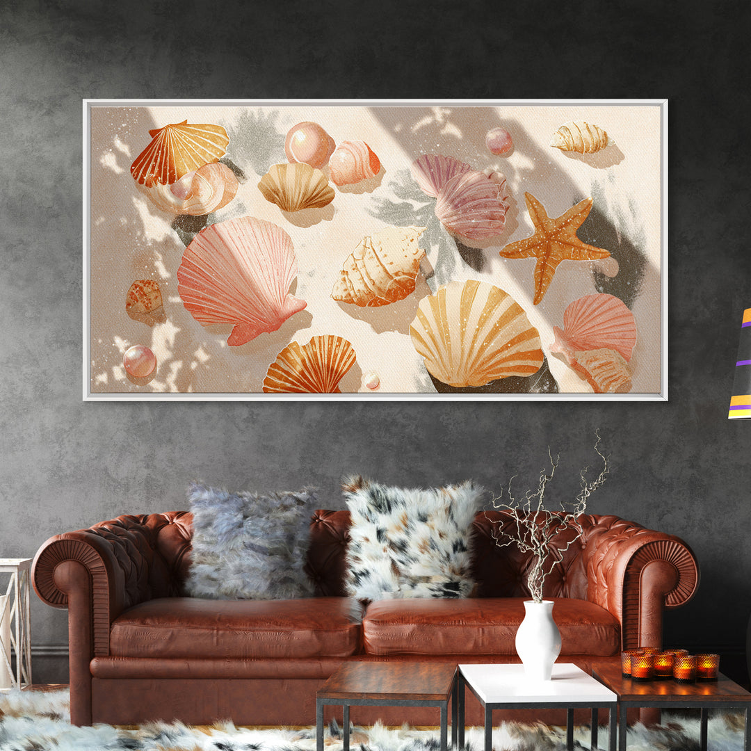 Pink Seashell Coastal Wall Art, Beach House Decor, Nautical Wall Art, Ocean Wall Decor, Coastal Bathroom Decor, Canvas Print