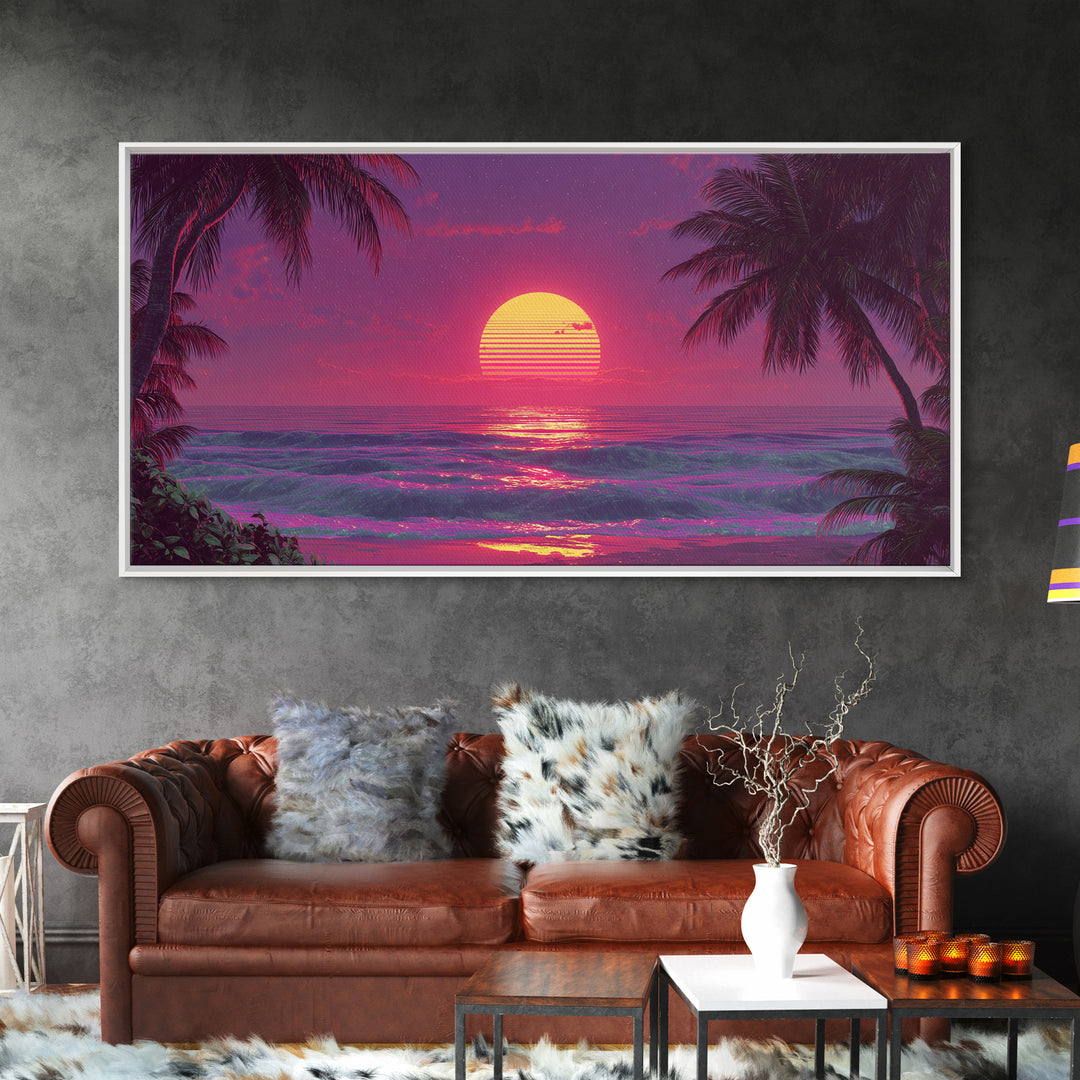 Tropical Beach Sunset With Palm Trees Vibrant Coastal Wall Art Canvas Print For Home Decor And Tropical Beach House