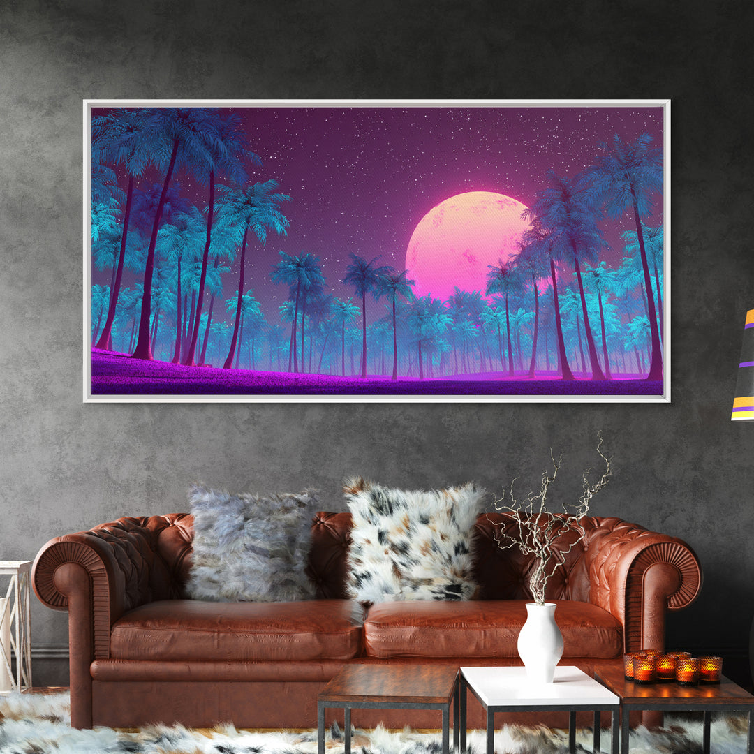 Pink Moon Fantasy Landscape Digital Art Modern Wall Art Canvas Print Ethereal Bedroom Decor Home Gift