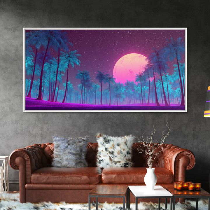Pink Moon Fantasy Landscape Digital Art Modern Wall Art Canvas Print Ethereal Bedroom Decor Home Gift