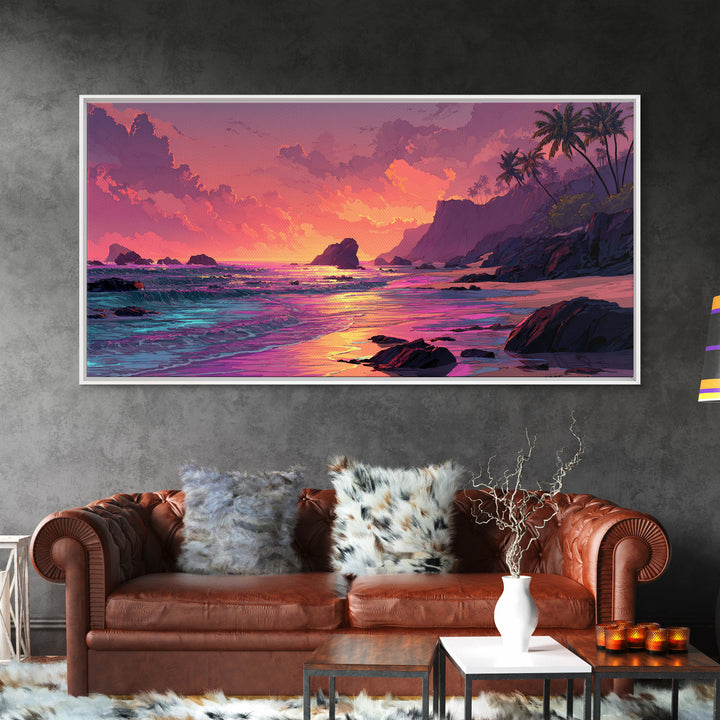 Colorful Sunset Coastal Landscape Canvas Print Vibrant Seascape Wall Art Modern Beach Home Decor