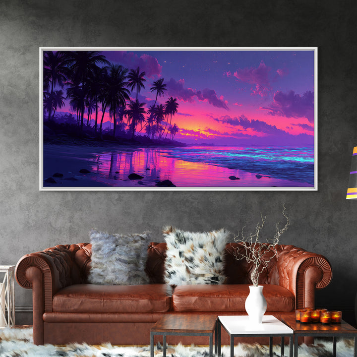 Vivid Neon Crystal Lotus Flower Surrounding Meditating Buddha Bright Spiritual Wall Art Canvas Print