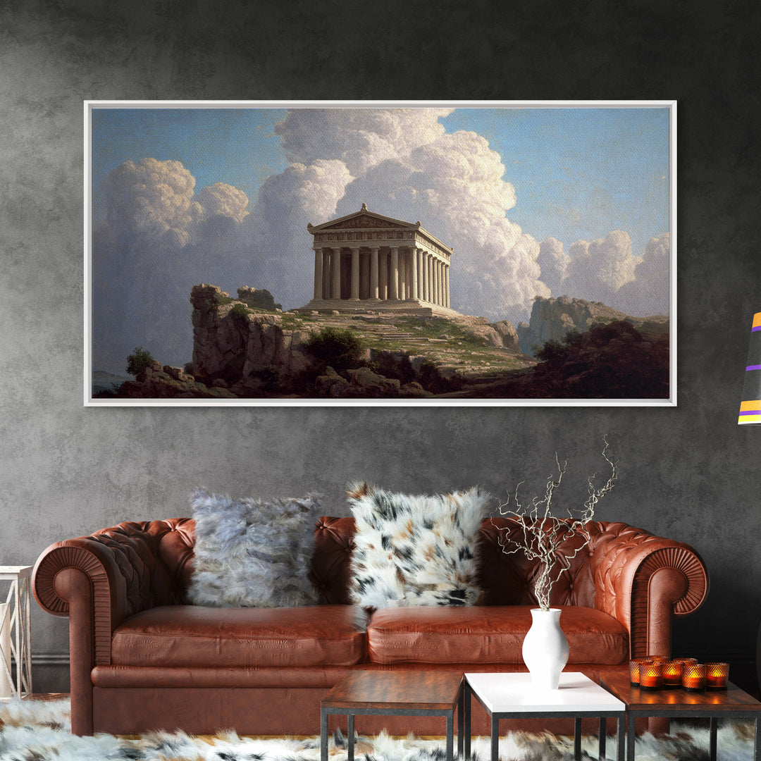 Ancient Greek Temple Landscape Wall Art, Classical Architecture Canvas Print, European Fine Art, Office Decor Gift For Him