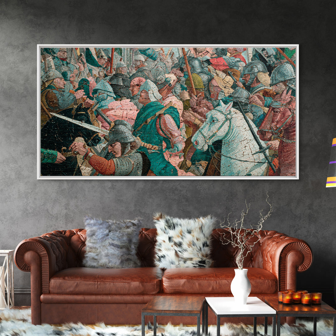 Medieval Cavalry Battle Scene Wall Art, Historical Canvas Print, Maximalist Gallery Decor, Masculine Gift For Him, Living Room Decor