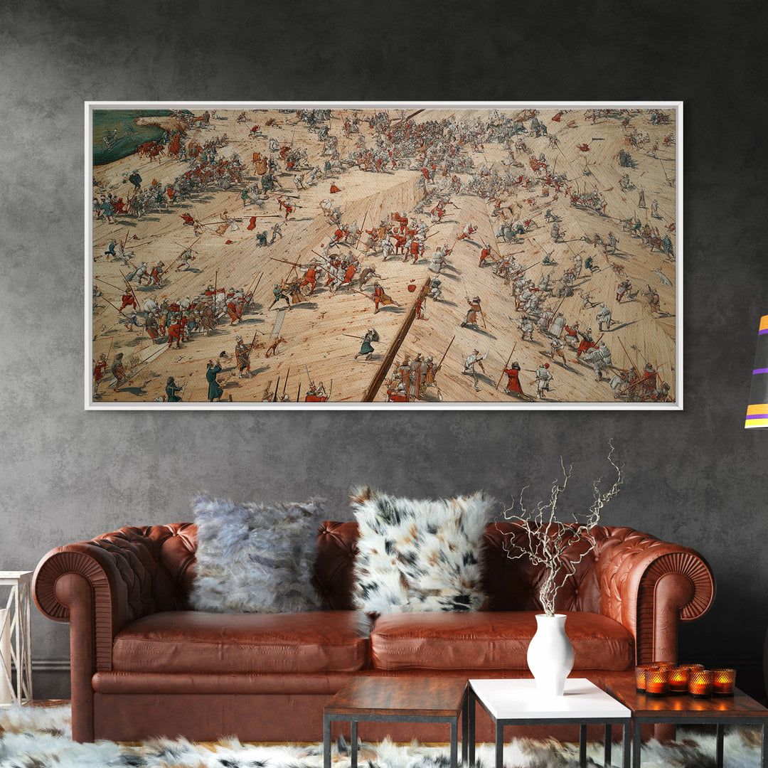 Medieval Battlefield Panorama Wall Art, Historic Army Battle Print, Detailed War Map Decor, Large Office Canvas Artwork, Gift For Him