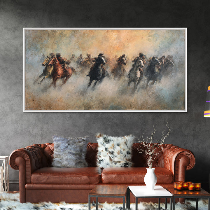 Galloping Horses In Dust Canvas Print, Equestrian Wall Art, Western Horse Racing Decor, Rustic Living Room Decor, Gift For Horse Lover