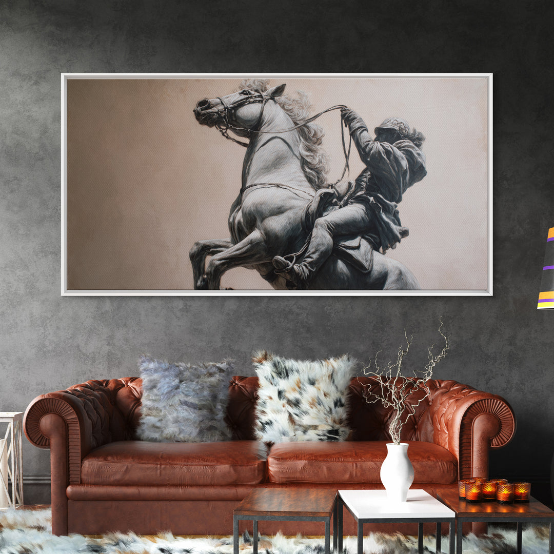Rearing Horse And Rider Wall Art, Black And White Equestrian Print, Western Warrior Decor, Masculine Office Gift For Him