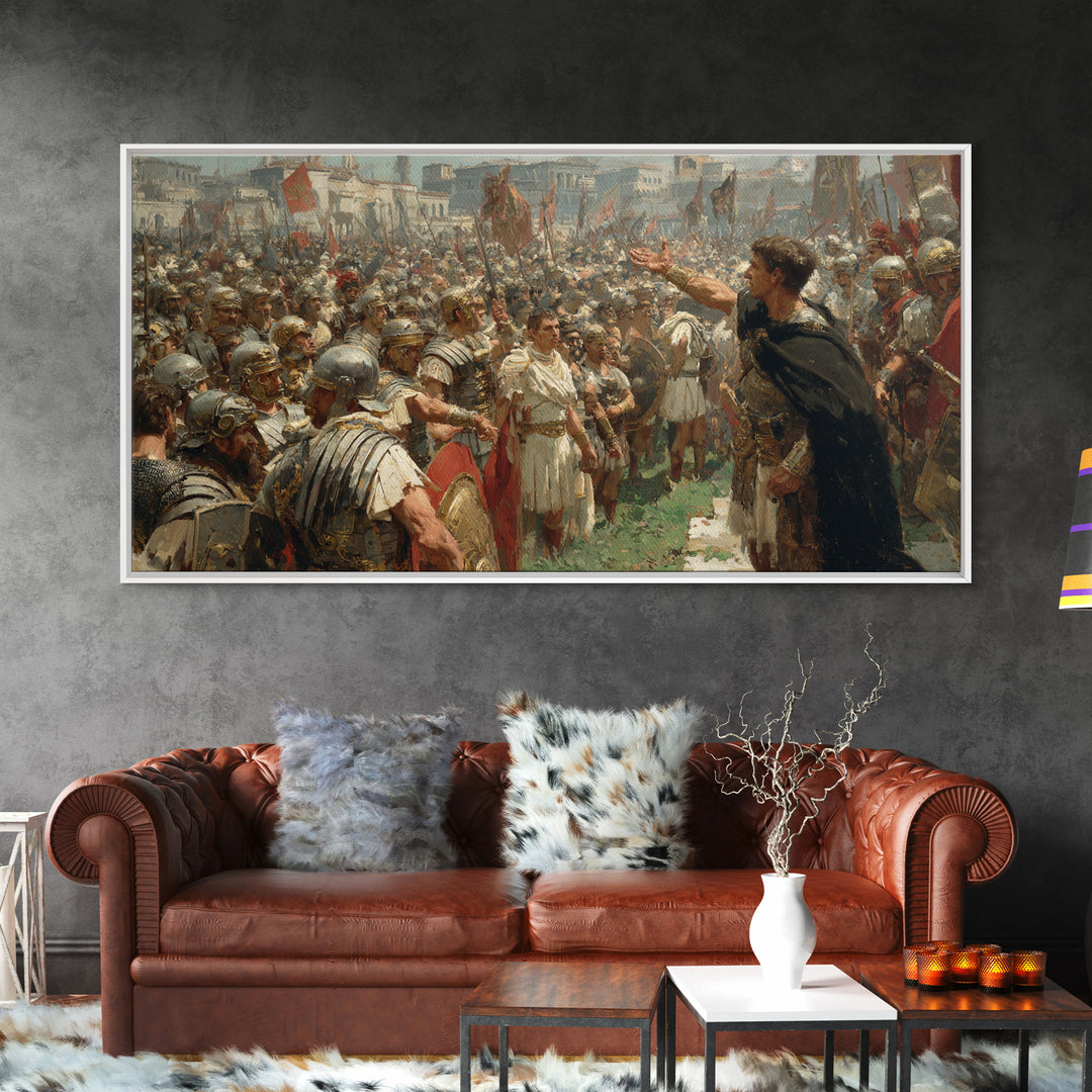 Roman General Addressing Army Framed Canvas Print, Ancient Rome Wall Art, Historical Living Room Decor, Statement Gift For Him