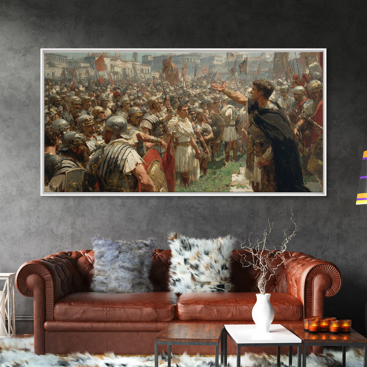 Roman General Addressing Army Framed Canvas Print, Ancient Rome Wall Art, Historical Living Room Decor, Statement Gift For Him