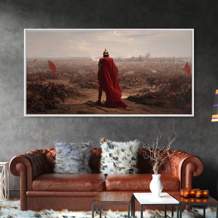 Roman General Over Epic Battlefield Framed Canvas Print, Ancient War Landscape Wall Art, Historical Decor For Living Room