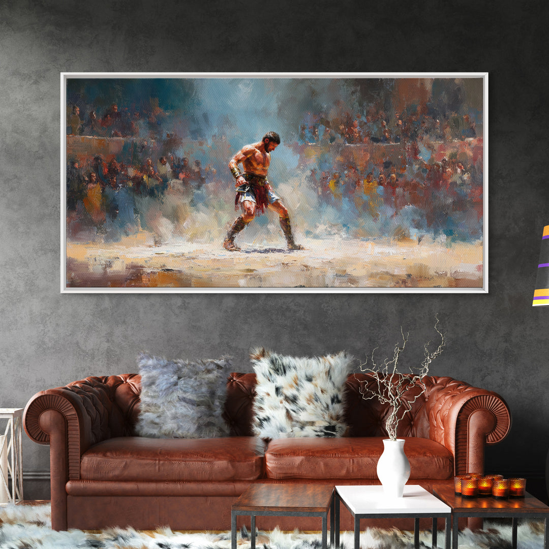Boxer In Spotlight Arena Wall Art Sports Oil Painting, Boxing Champion Canvas Print, Masculine Man Cave Decor Gift For Him