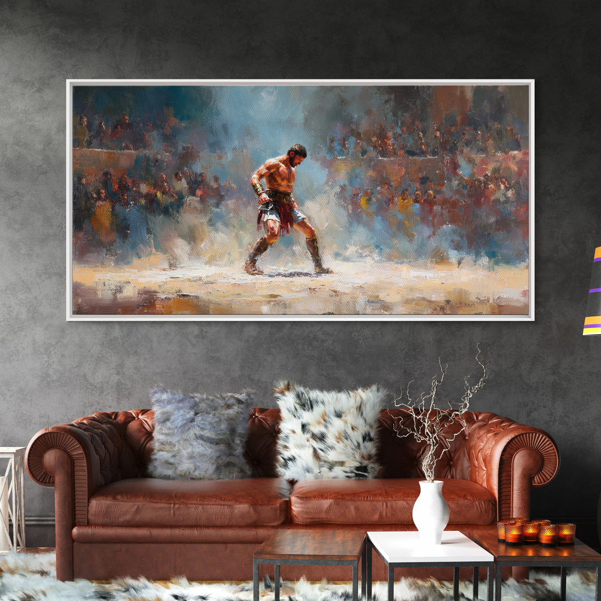 Boxer In Spotlight Arena Wall Art Sports Oil Painting, Boxing Champion Canvas Print, Masculine Man Cave Decor Gift For Him
