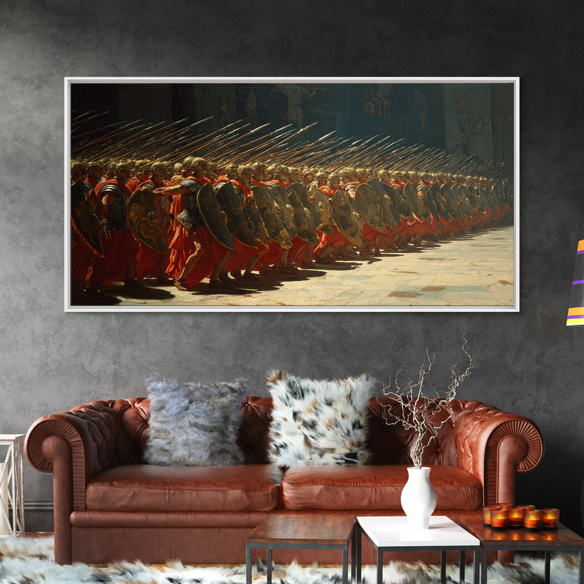 Ancient Phalanx Soldiers With Spears Framed Canvas Print, Greek Warrior Wall Art, Classical Battle Decor For Study And Office
