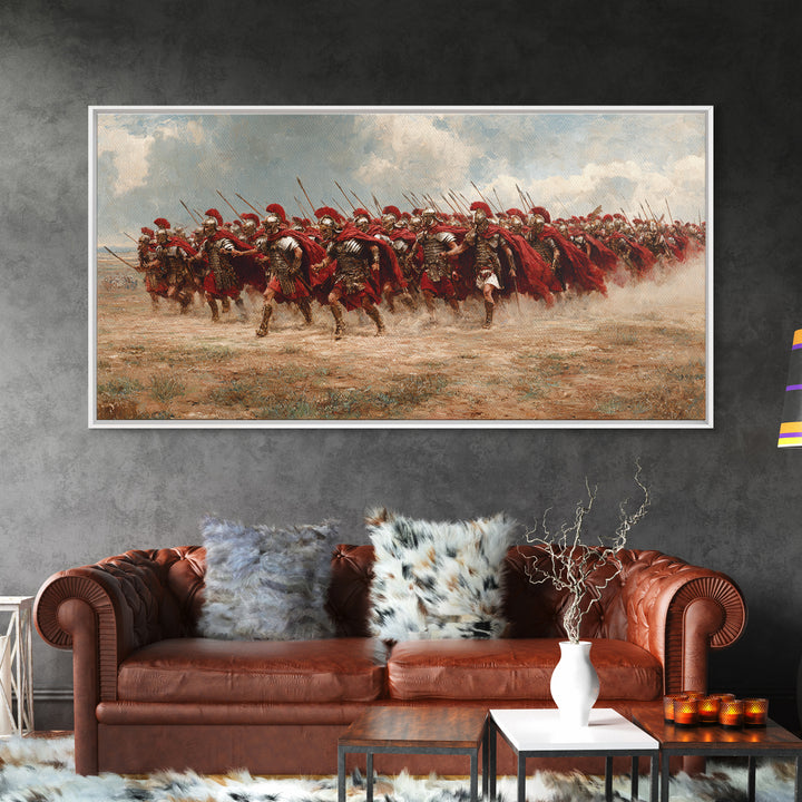 Roman Cavalry Charge Across Dusty Field Canvas Print, Historical Art, Horse Wall Art, Western Decor, Large Wall Art, Living Room Decor