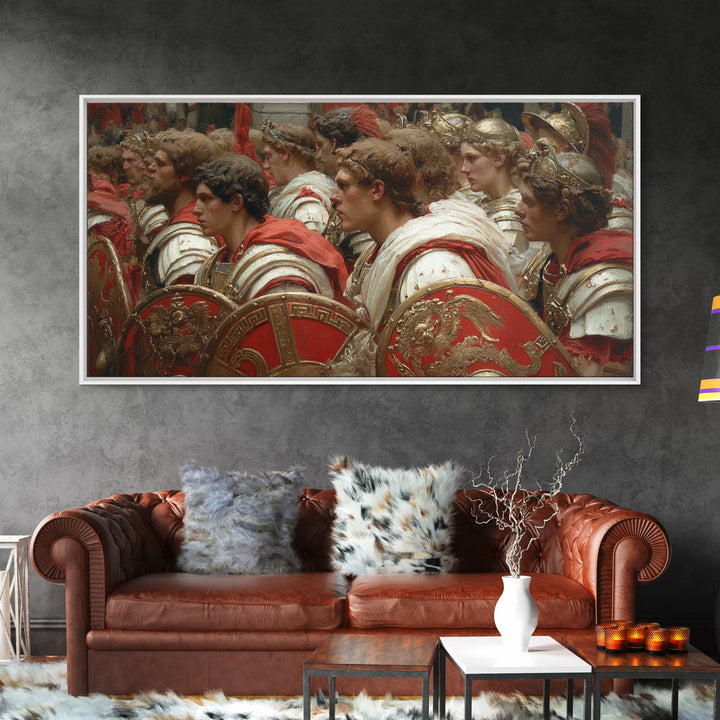 Roman Soldiers With Red Shields Framed Canvas Print, Classical History Wall Art, Ancient Warrior Decor, Gift For Him, Masculine Office Decor