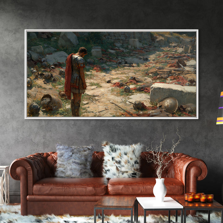 Roman Soldier After Battle Wall Art, Ancient Warrior Canvas Painting, Historical Ruins Decor, Moody Office Art Gift For Him