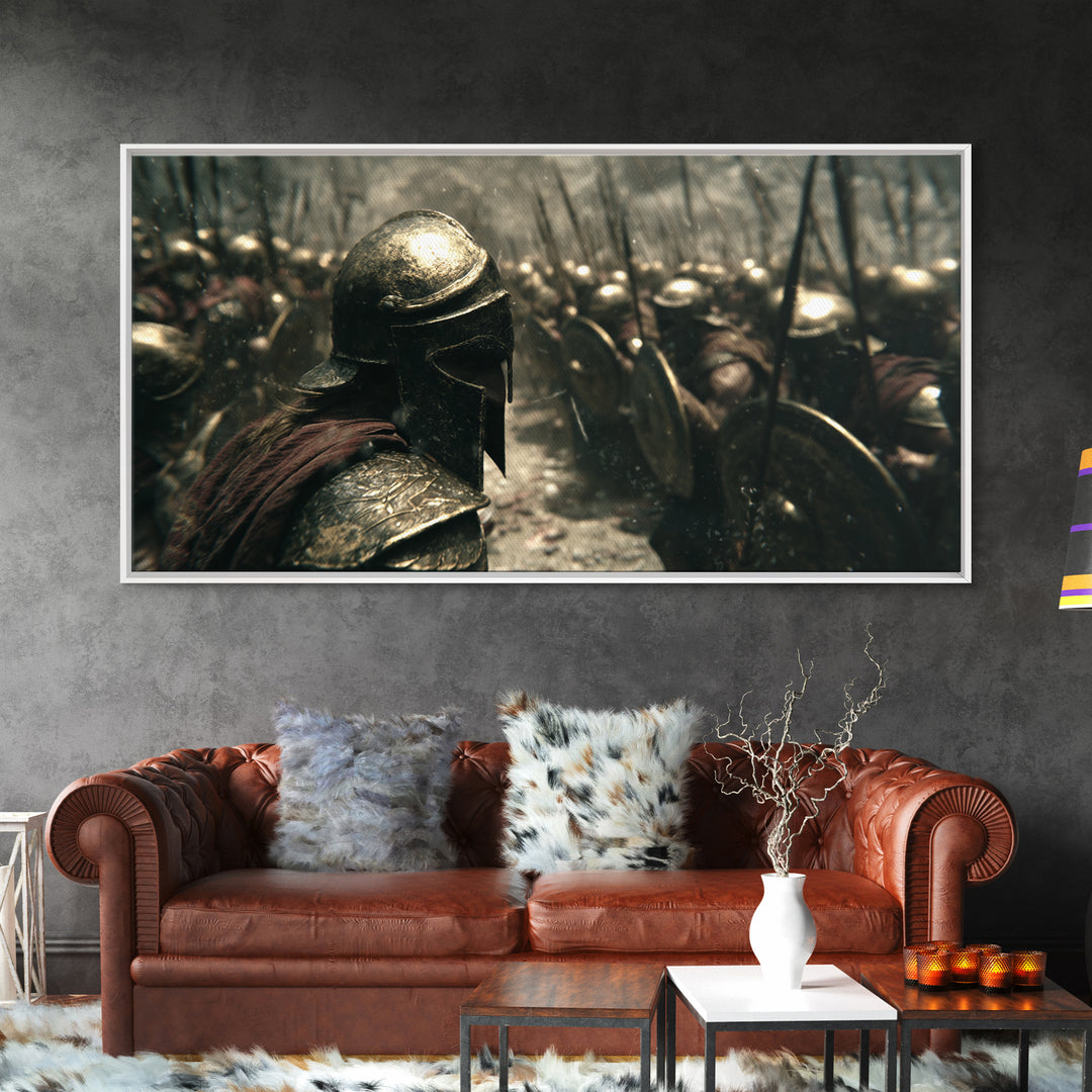 Epic Realistic Ancient Spartan Warrior Battle Scene Oil Painting Canvas Print Large Wall Art For Man Cave And Masculine Home Decor