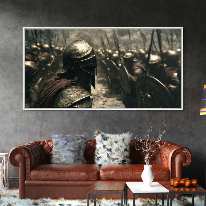 Epic Realistic Ancient Spartan Warrior Battle Scene Oil Painting Canvas Print Large Wall Art For Man Cave And Masculine Home Decor