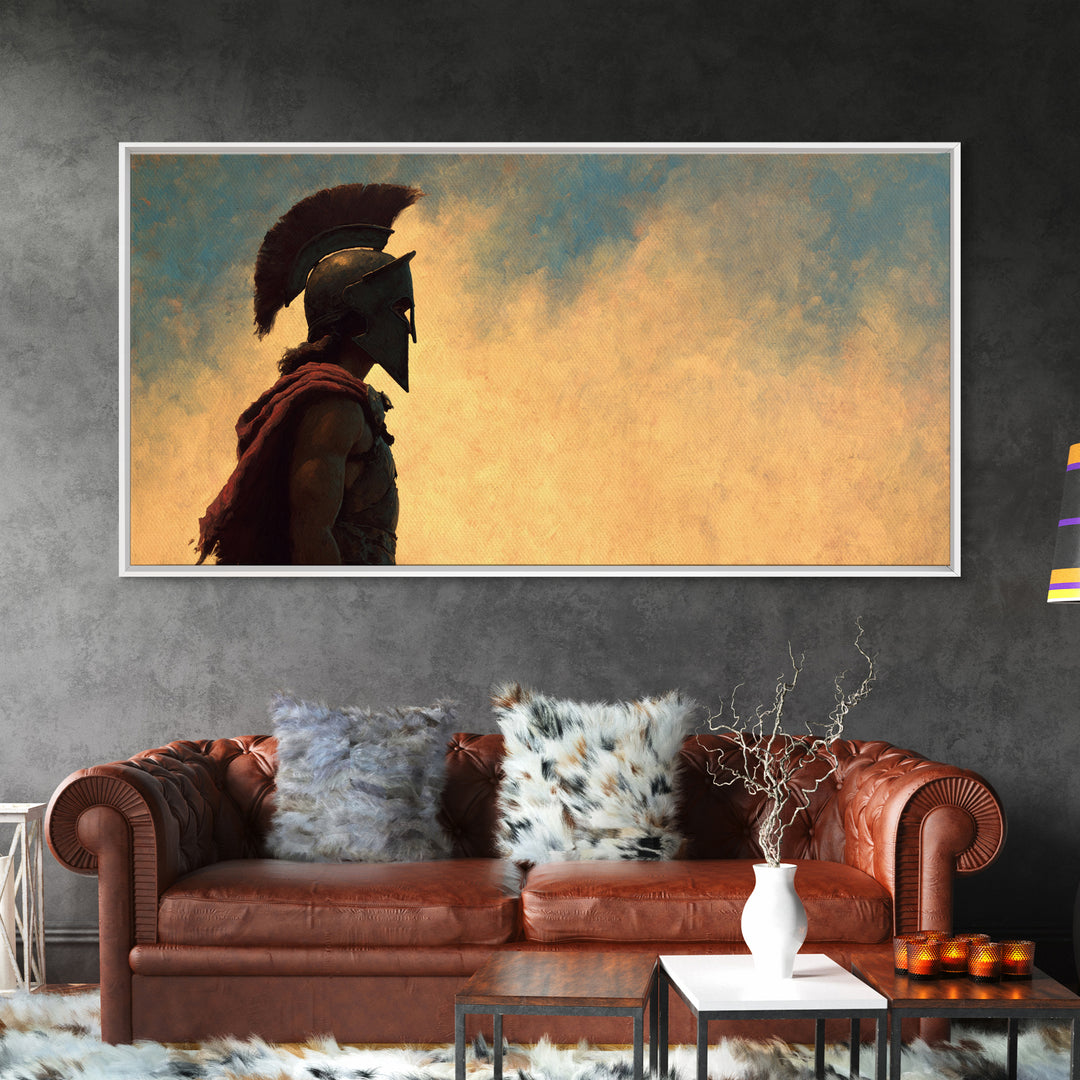 Spartan Warrior In Golden Sky Canvas Print, Ancient Greece Wall Art, Classical Decor, Historical Gift For Him, Living Room Decor