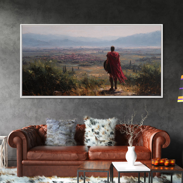 Ancient Roman Overlook At Valley Wall Art, Historical Landscape Painting, Mediterranean Home Decor, Large Canvas Art Print