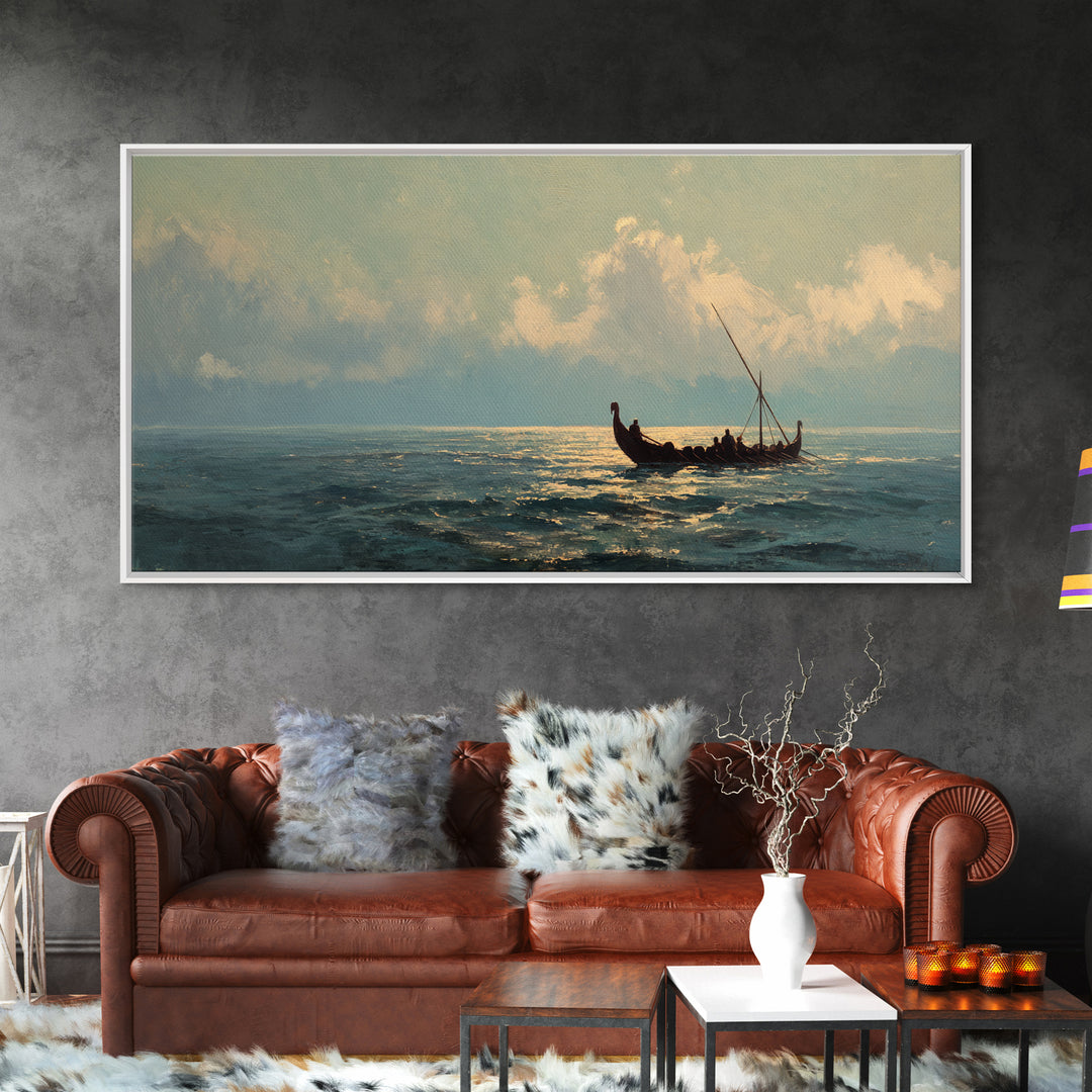 Solitary Sailboat On Shimmering Sea Canvas Print, Coastal Seascape Wall Art, Nautical Ocean Decor, Housewarming Gift For Her