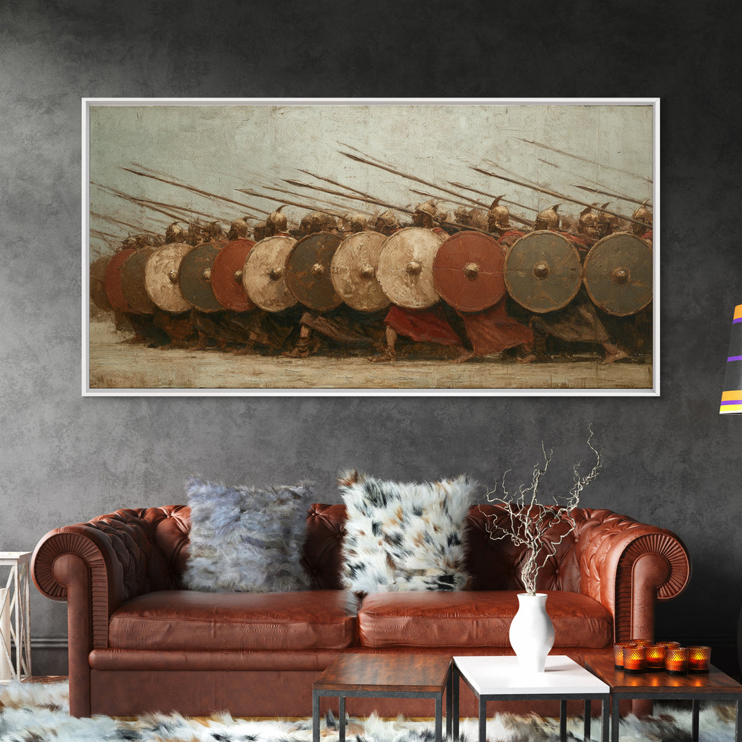 Ancient Shield Wall Phalanx Canvas Print, Greek Warrior Battle Wall Decor, Historical Military Art For Office Or Man Cave