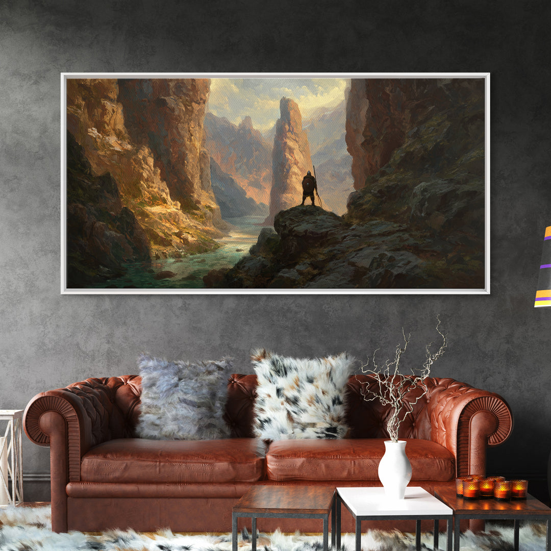 Lone Rider In Golden Canyon Canvas Print, Western Landscape Wall Art, Mountain Desert Decor, Large Rustic Home Decor, Housewarming Gift