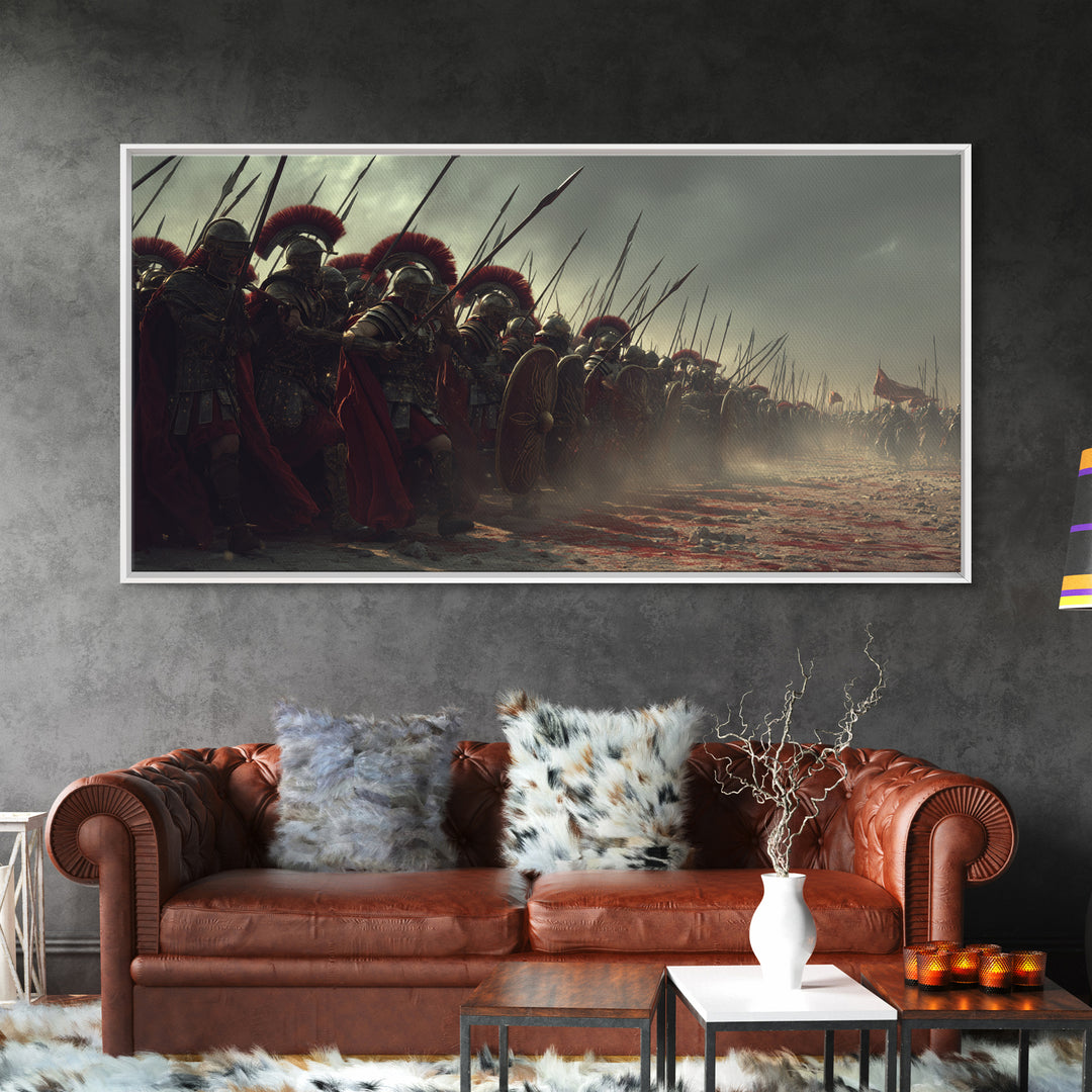 Roman Soldiers Assemble In Battle Ready Scene Historical Wall Art Framed Canvas Print For Living Room And Office Decor