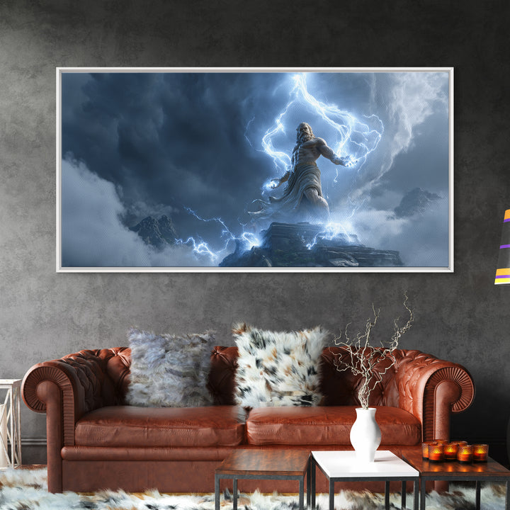 Powerful Zeus Lightning Storm Fantasy Wall Art Framed Canvas Print Mythological Art Home Decor
