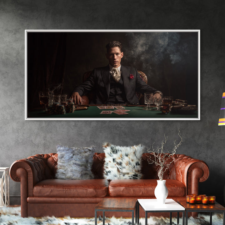 Moody Poker Player In Dark Speakeasy Wall Art, Casino Game Room Decor, Masculine Office Art, Gift For Him, Man Cave Canvas Print
