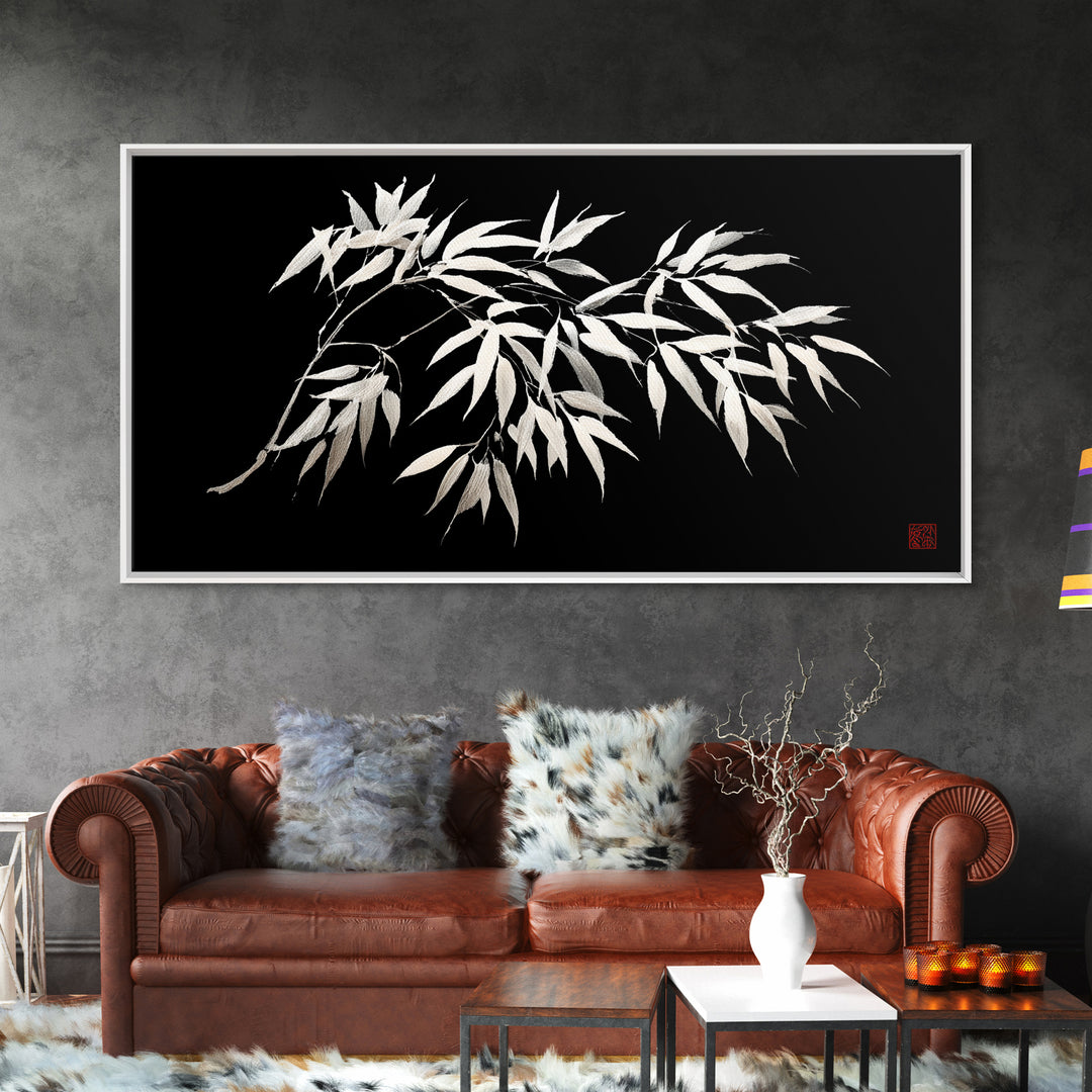 Elegant Monochrome Bamboo Branch Illustration Wall Art Minimalist Wall Decor Black And White Canvas Print For Modern Home