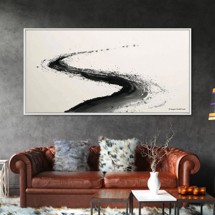Distinctive Abstract Ink Swirl Black And White Wall Art Canvas Print Minimalist Painting Modern Home Office Decor Gift For Him