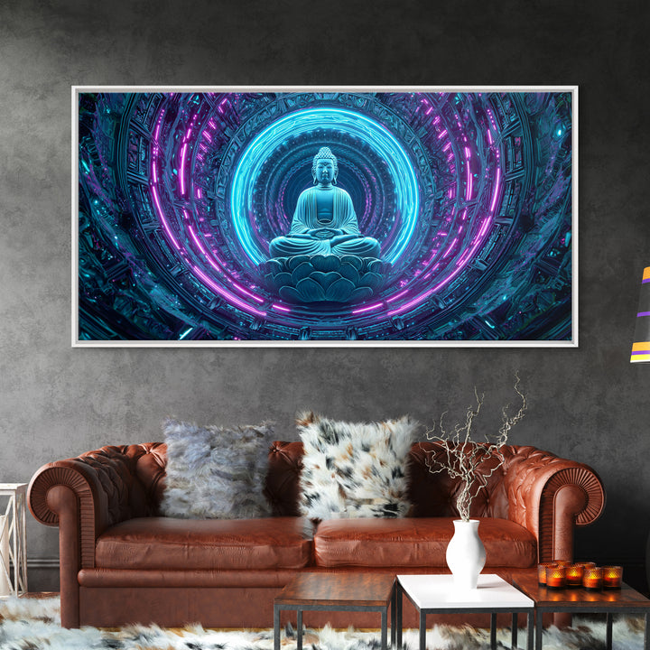 Retro Futuristic 80s Grid Night Sky Landscape With Sunrise Canvas Print For Neon Wall Art And Aesthetic Home Decor