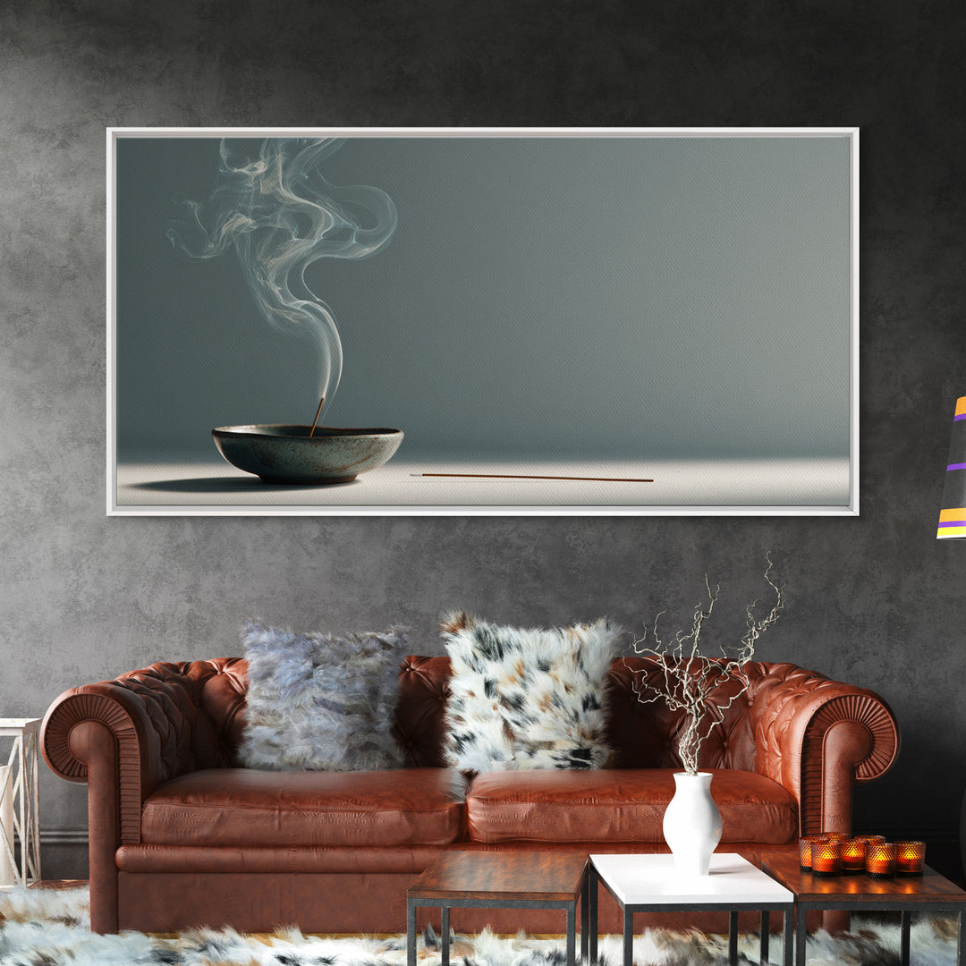 Minimalist Still Life Incense Burner With Smoke Rising On Muted Background Contemporary Zen Wall Art Canvas Print For Home Relaxation