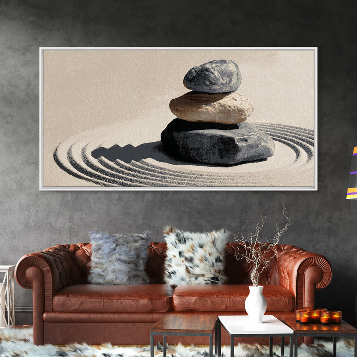 Zen Rock Pyramid Abstract Minimalist Wall Art Painting Canvas Print For Calm Modern Home Decor