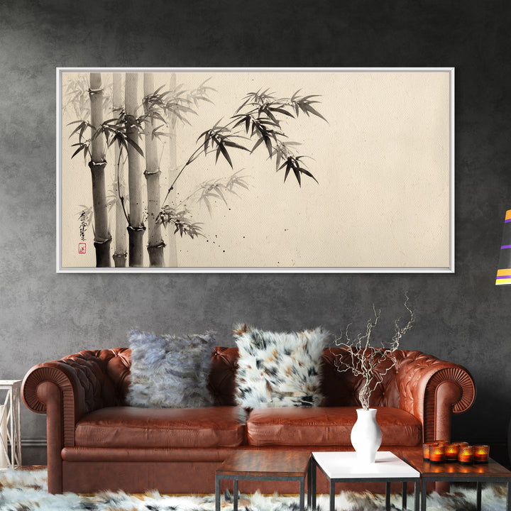Traditional Ink Bamboo Painting Black And White Wall Art Print For Minimalist Home Decor And Asian Inspired Interior