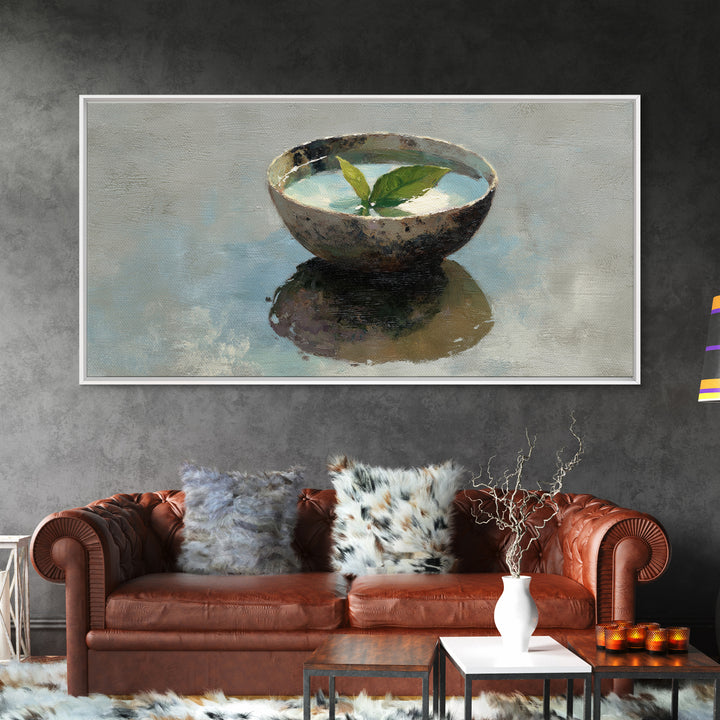 Still Life Bowl With Green Leaves Oil Painting Canvas Print Large Wall Art For Kitchen And Dining Room Decor Slow Living Art