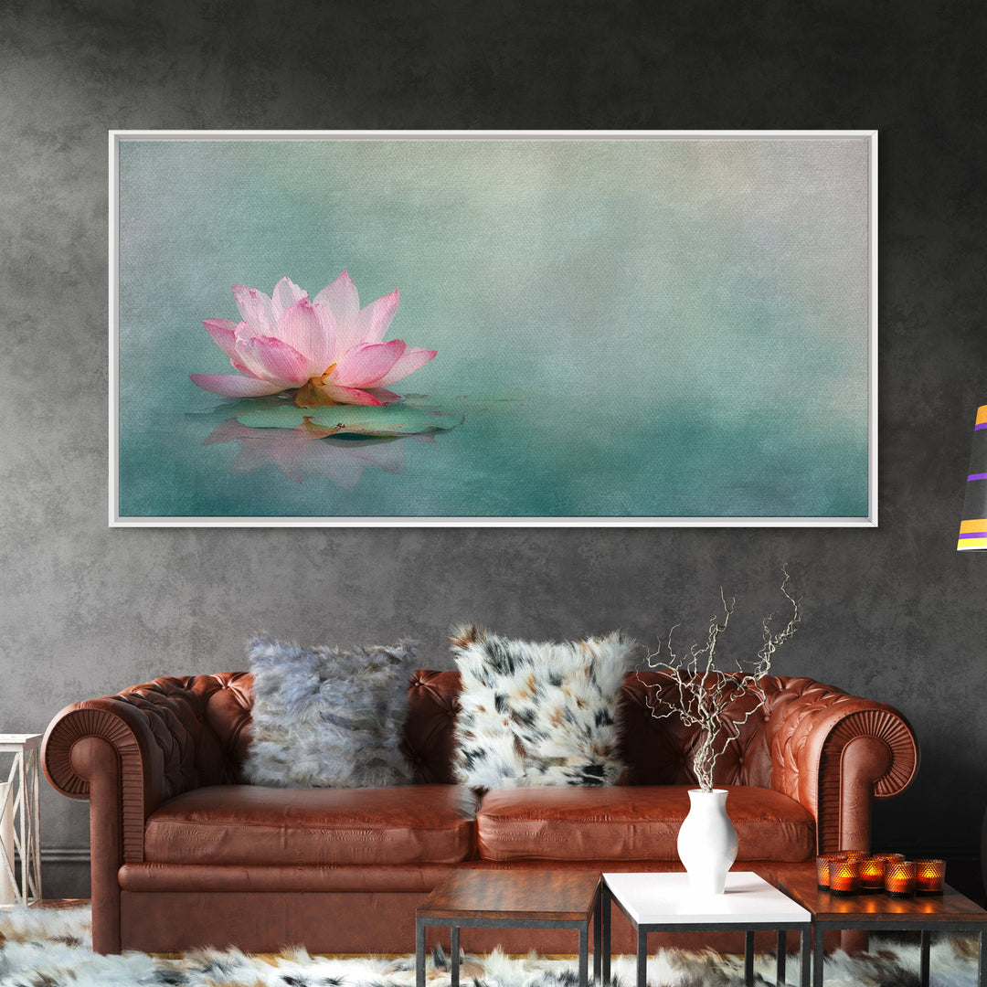 Elegant Pink Lotus Flower On Blue Water Serenity Floral Wall Art Canvas Print For Bedroom Or Living Room Decor