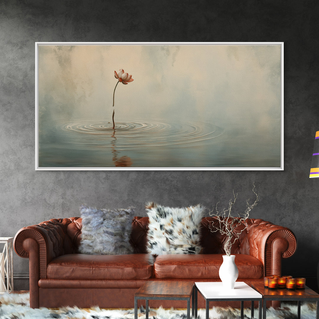 Traditional Asian Landscape With Meditating Monk And Pine Tree Misty Mountain Wall Art Framed Canvas Print