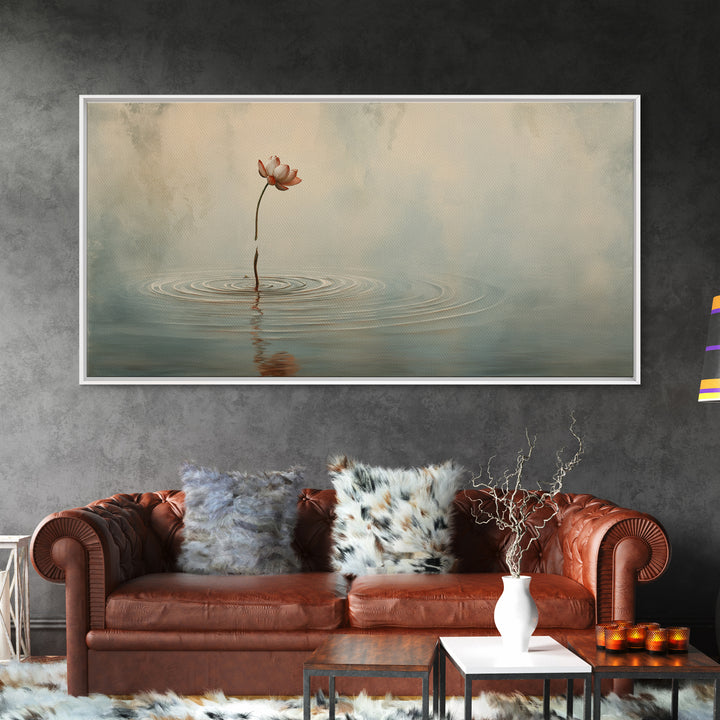 Traditional Asian Landscape With Meditating Monk And Pine Tree Misty Mountain Wall Art Framed Canvas Print